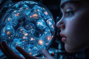 Naklejka premium A Person Gazing at a Glowing Orb of Energy