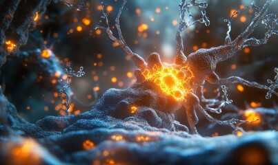 3D model of neuron cells with synapses firing electrical signals, showing the complexity of the nervous system