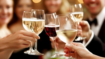 Joyful Celebration with Friends Clinking Wine Glasses