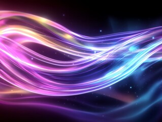 Abstract waves, vibrant colors on dark background, glowing light effects.