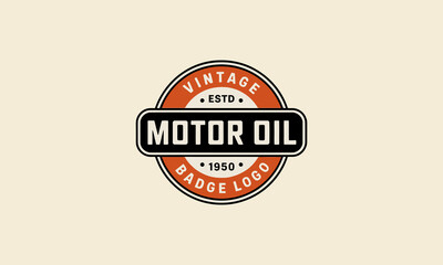 Vintage motor oil badge logo with retro circular design