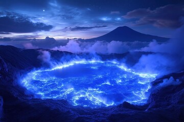 Fototapeta premium A blue lake with a mountain in the background