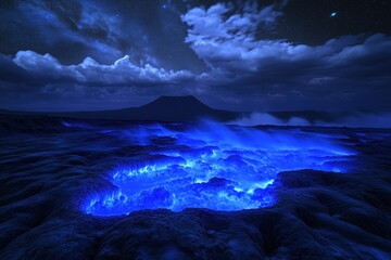 Fototapeta premium A blue sky with a mountain in the background