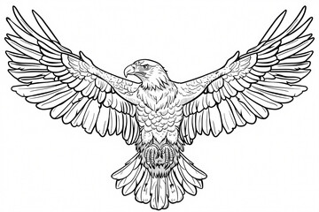 Obraz premium An intricate line drawing of a majestic hawk in flight, showcasing its powerful wings and sharp features, symbolizing freedom and strength.