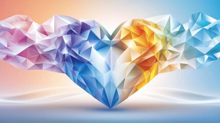 A vibrant geometric heart background featuring a kaleidoscope of shapes in different colors, ideal for adding a festive and joyful atmosphere to invitations.