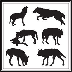 A big collection of Coyote silhouette set, coyote silhouette logo isolated on white background.