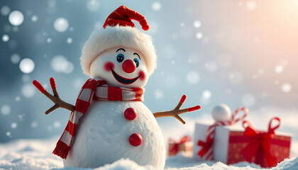 Ai generative Christmas concept wallpaper of snowman suitable for use in design work