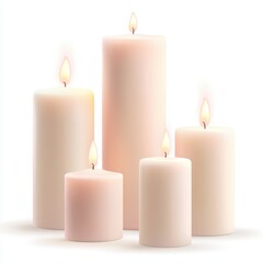 A row of candles with a white background