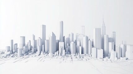 Fototapeta premium 3D Wireframe Illustration of Modern City Skyline, Architectural Design Concept