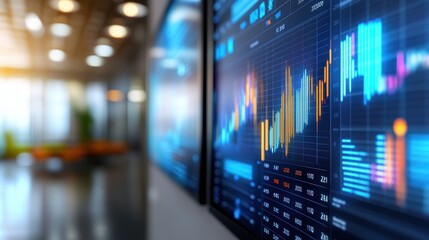 Dynamic market trading data visualization dashboard with charts graphs and analytics displayed on a computer monitor screen  Representing the financial data analysis investment strategies