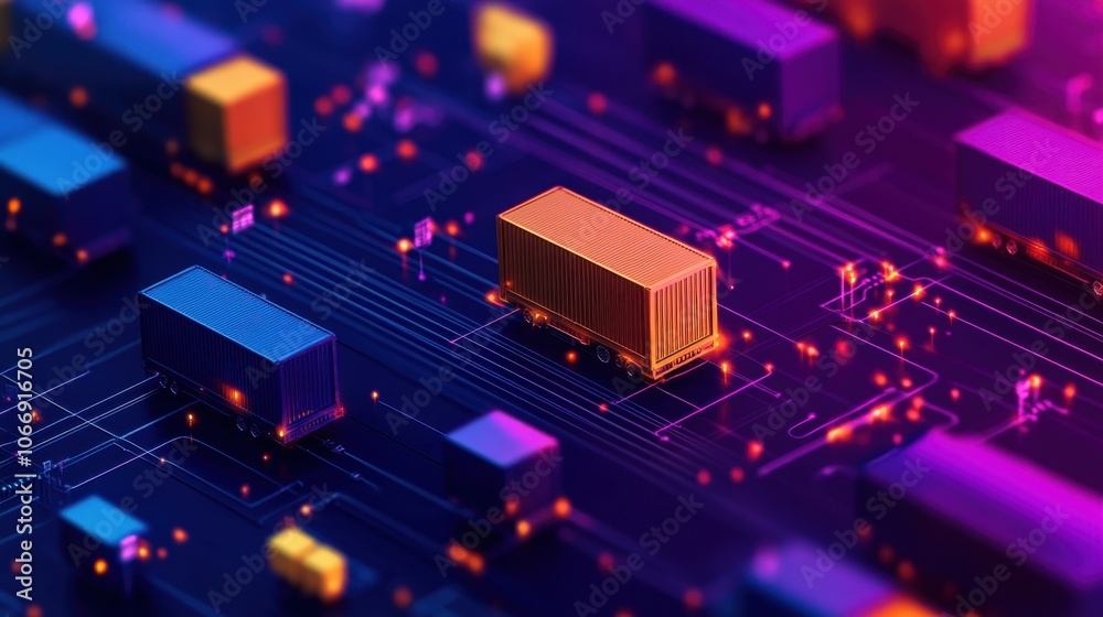 Poster glowing digital circuit board with futuristic cube shapes and patterns abstract technological backgr