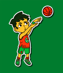 Kid Playing Basketball Doodle Sticker Illustration