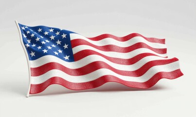 Obraz premium 3D USA flag waving in the wind, with realistic folds and movement, isolated on a white background