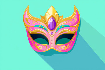 Obraz premium flat vector illustration of ornate venetian carnival mask with gold filigree and jewels