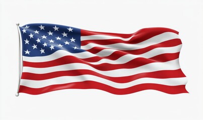 Fototapeta premium 3D USA flag waving in the wind, with realistic folds and movement, isolated on a white background