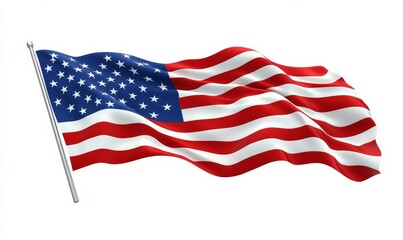 Obraz premium 3D USA flag waving in the wind, with realistic folds and movement, isolated on a white background