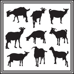 Goat vector black silhouette set. wildlife animal
