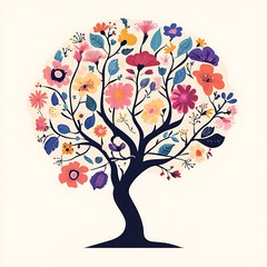 Illustration of Brain with Blossoming Flowers for Creativity