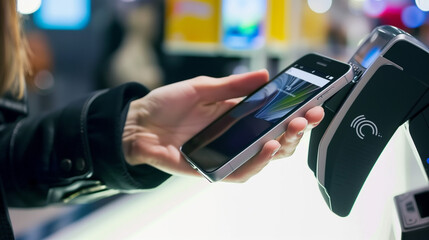 Close view of tap to pay payment method with smartphone.