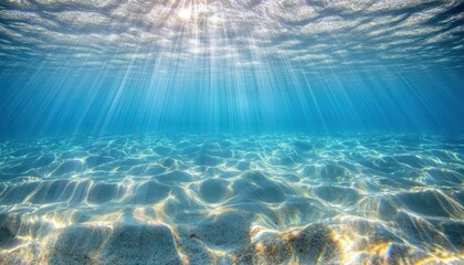 Fototapeta premium Sunlight rays illuminating the serene surface of a tranquil sea
