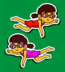Fototapeta premium Kid Swimming Doodle Sticker Illustration