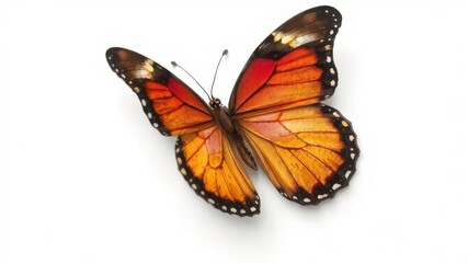 Fototapeta premium Beautiful and delicate butterfly with colorful wings isolated on a white background, flying