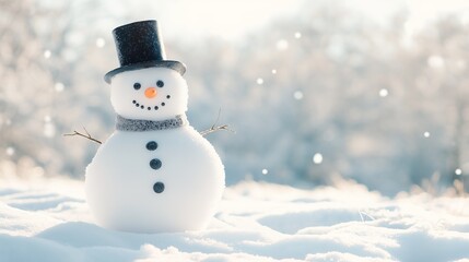 Fototapeta premium Snowman with empty space in the background, Christmas background