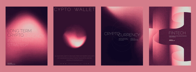 Modern crypto finance poster design set. Futuristic vector poster template set with abstract red gradient background design. Set of Futuristic poster templates, red gradient design