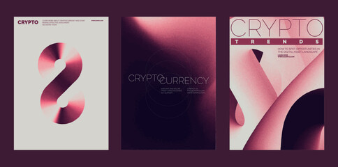 Futuristic crypto-themed poster designs. Modern abstract business finance poster template set. Red gradient design. Set of modern vector poster templates, red gradient design