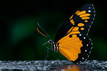 Colorful butterfly perched delicately on a surface, showcasing its vibrant wings.