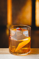 Classic old fashioned cocktail on the bar counter. Without people