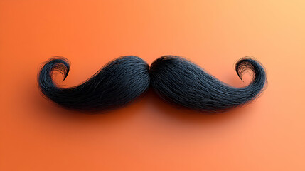 Fototapeta premium A whimsical, stylized black mustache on an orange background, showcasing its unique curves and texture.