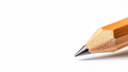 Close-up of a sharpened wooden pencil with a smooth, fine point on a white isolated background.
