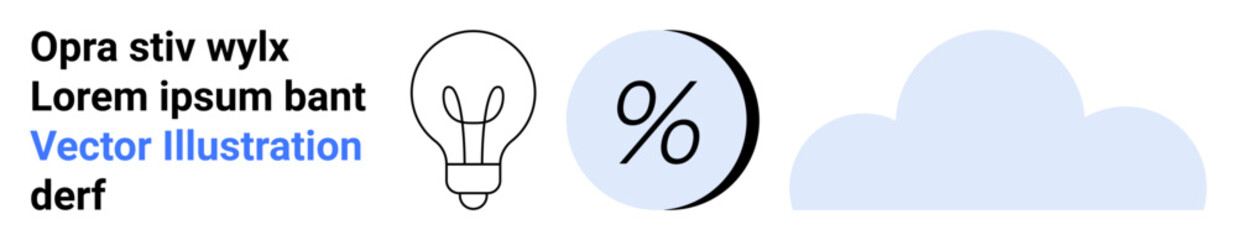 Text with light bulb, pie chart, and cloud graphics. Ideal for presentations, websites, infographics, marketing, education, reports, and social media Landing page