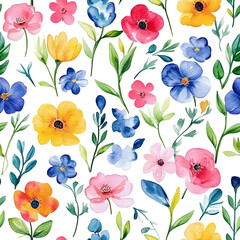 Watercolor floral seamless pattern print hand painting with abstract flowers and plants, design texture. Tileable Seamless pattern watercolor floral pattern for textile, stationery, wedding deisgn