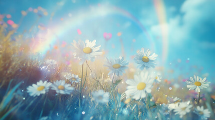 Fototapeta premium beautiful daisy blooms in a field outdoors blossom flower background