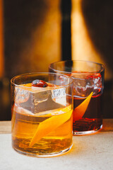 Assortment of alcoholic cocktails on the bar counter, nightlife, parties, holidays.
