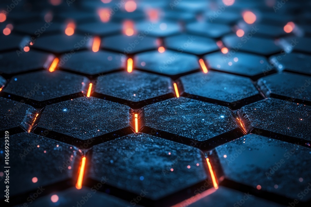 Poster Abstract Hexagon Pattern with Glowing Orange Lines