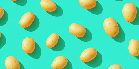 A pattern of yellow potatoes on a green background