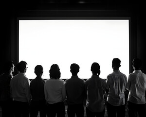 Diverse Team Silhouettes Against a Bright Screen