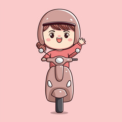 cute girl character riding a scooter
