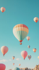 Fototapeta premium Colourful Hot Air Balloons in the Sky Flying Over Some Mountains