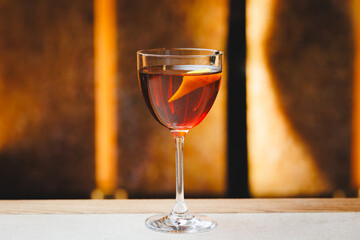 Cocktail party, alcoholic cocktail on the background of a restaurant, menu, bar, pub.