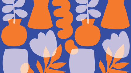 Abstract leaves and flower nature shape in blue orange desktop wallpaper vector. Leaves and Flower abstract shape blue orange background. Abstract nature space desktop wallpaper background vector