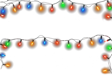 Christmas lights string. Border of festive colorful holiday light string use for design wallpaper of Merry Christmas,  new year and holiday.