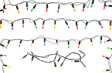 Christmas lights string. Border of festive colorful holiday light string use for design wallpaper of Merry Christmas,  new year and holiday.