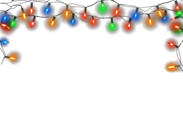 Christmas lights string. Border of festive colorful holiday light string use for design wallpaper of Merry Christmas,  new year and holiday.