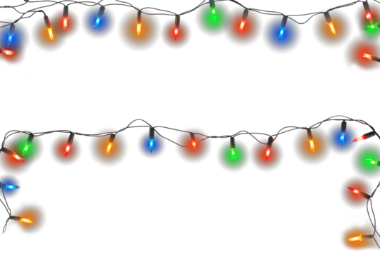 Christmas lights string. Border of festive colorful holiday light string use for design wallpaper of Merry Christmas,  new year and holiday.