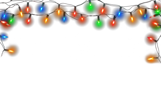 Christmas lights string. Border of festive colorful holiday light string use for design wallpaper of Merry Christmas,  new year and holiday.