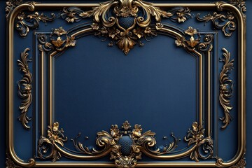Ornate Gold Frame on Deep Blue Background